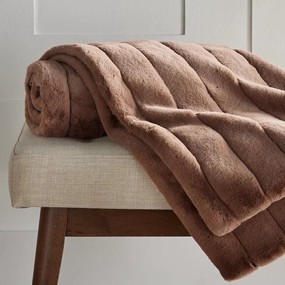 Hotel Collection Channeled Faux Fur Throw, 50" x 60" - Picture 1 of 2